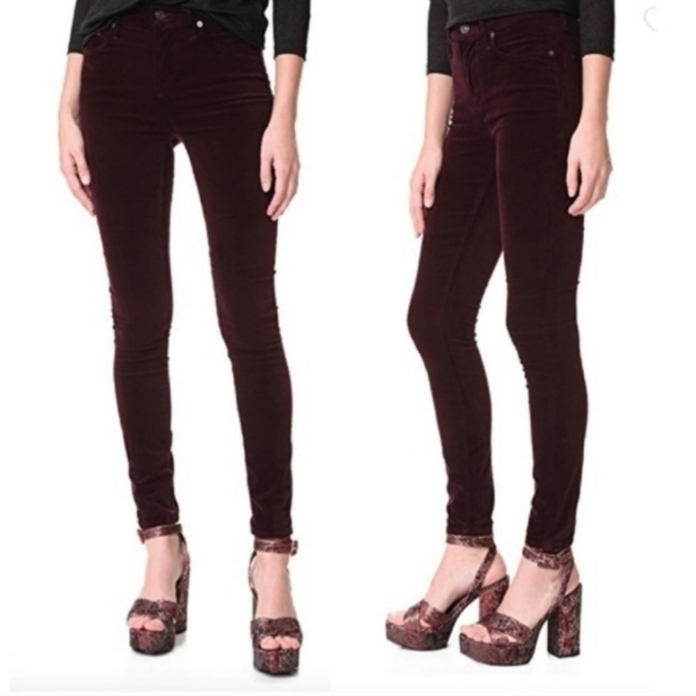Citizens of Humanity Sz 26 Rocket High Rise Skinny Velour Pants in Black Currant